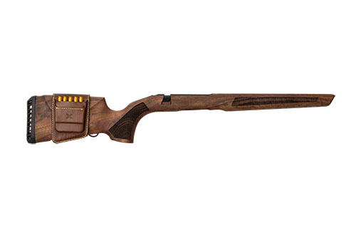 WOOX Elegante to hybrydowy łoże z orzechowego drewna, łączący klasyczny styl z nowoczesną ergonomią i systemem Drop-In, idealny dla Remington 700.